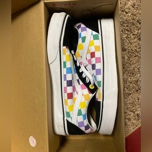 Rainbow Checkerboard Old Skool vans.
